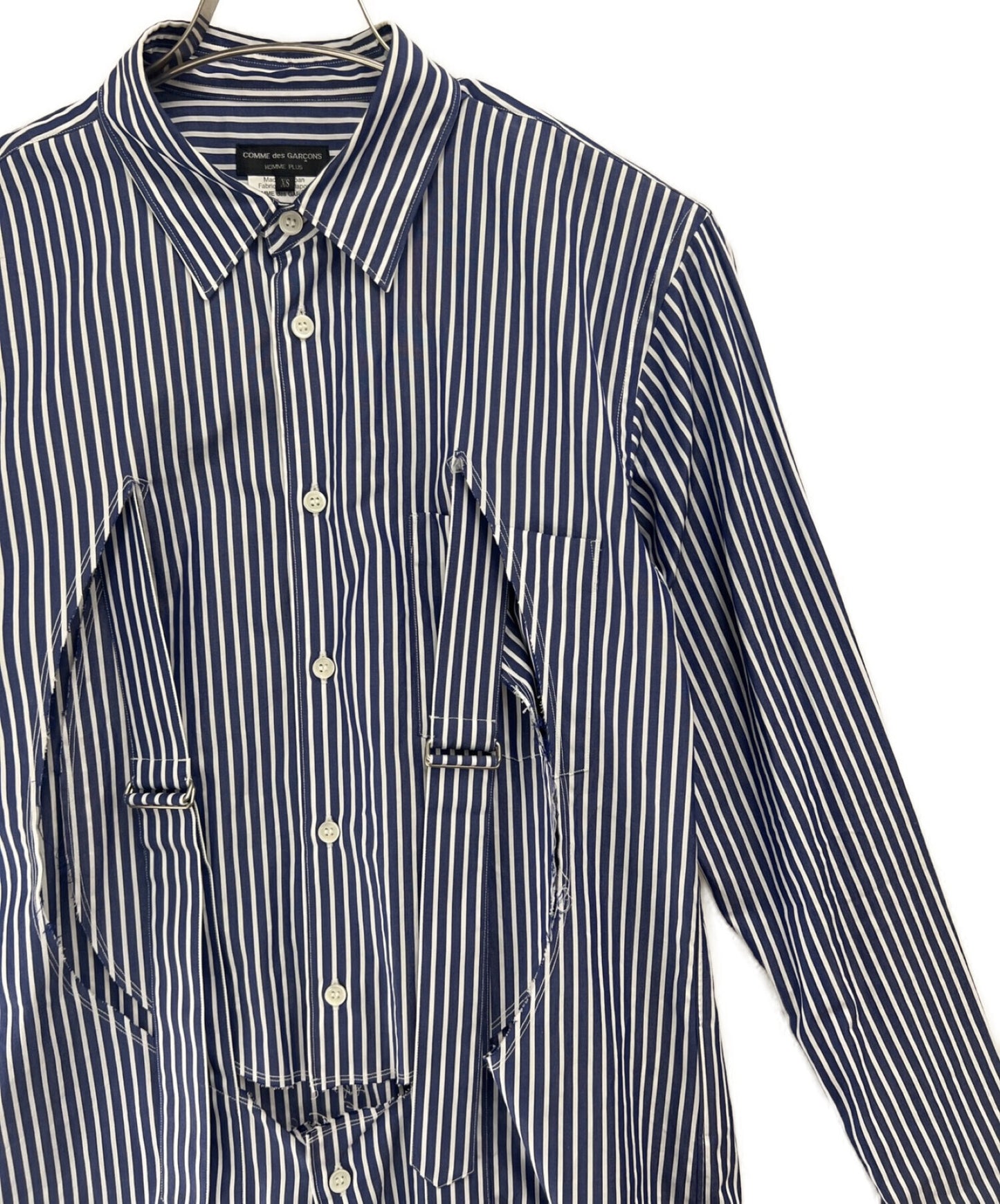 Comme des Garcons Homme Plus Circle-Cut Stripe Cotton Long 버튼 셔츠 PC-B015
