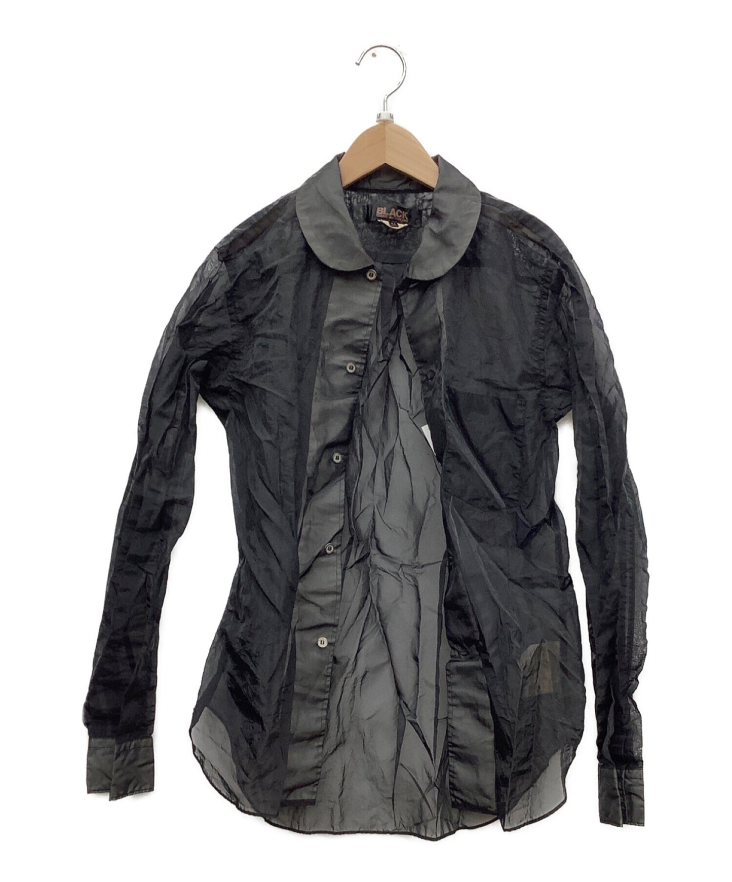 黑色COMME DES GARCONS皱纹透明衬衫1F-B023