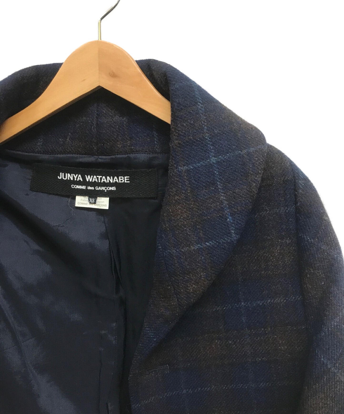 Junya Watanabe Comme Des Garcons 본딩 울 체크 숄 칼라 코트 JR-J004