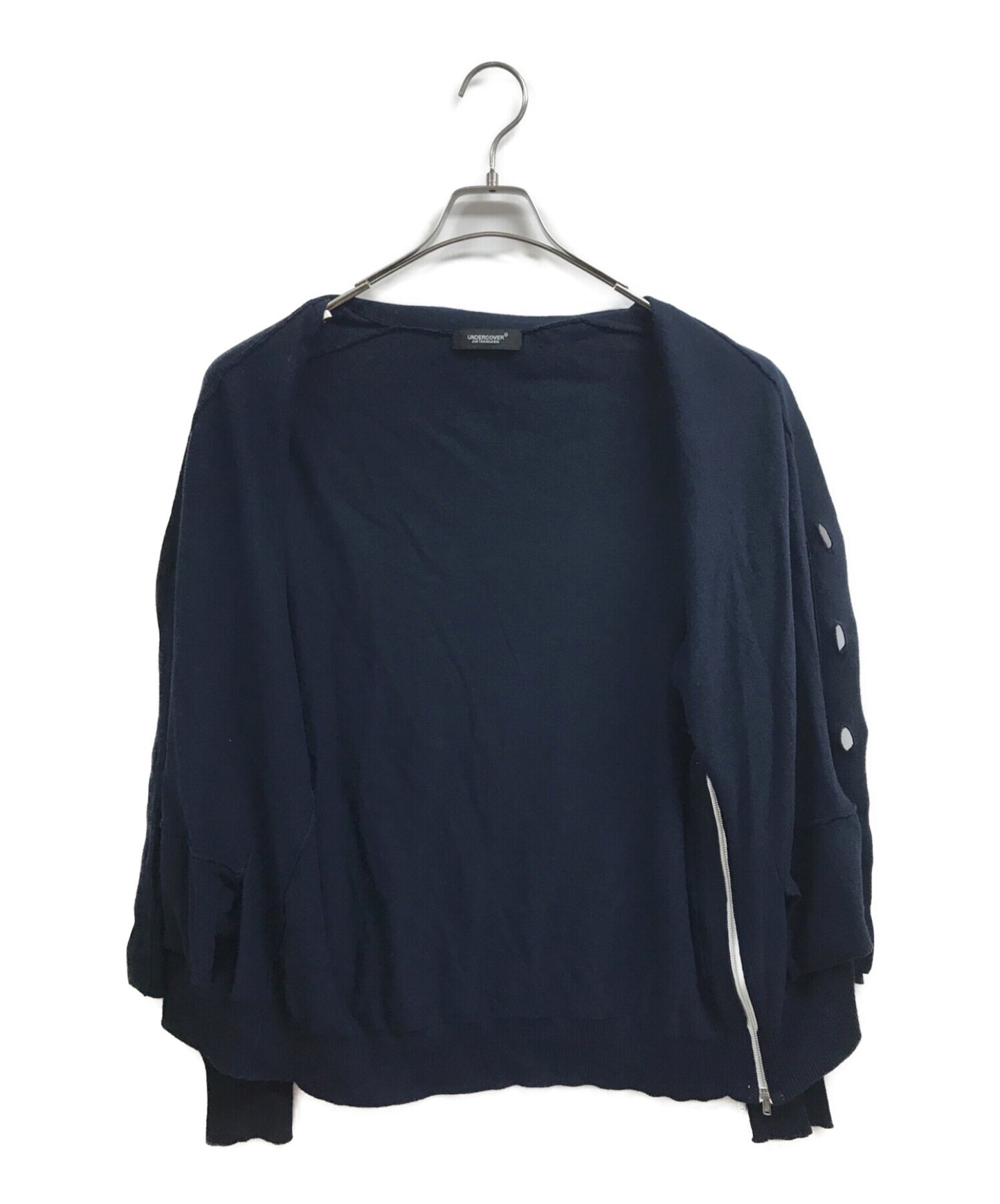 คอร์ดิแกนผ้าฝ้ายสายลับพร้อมการตกแต่งซิป UC1B4904-3