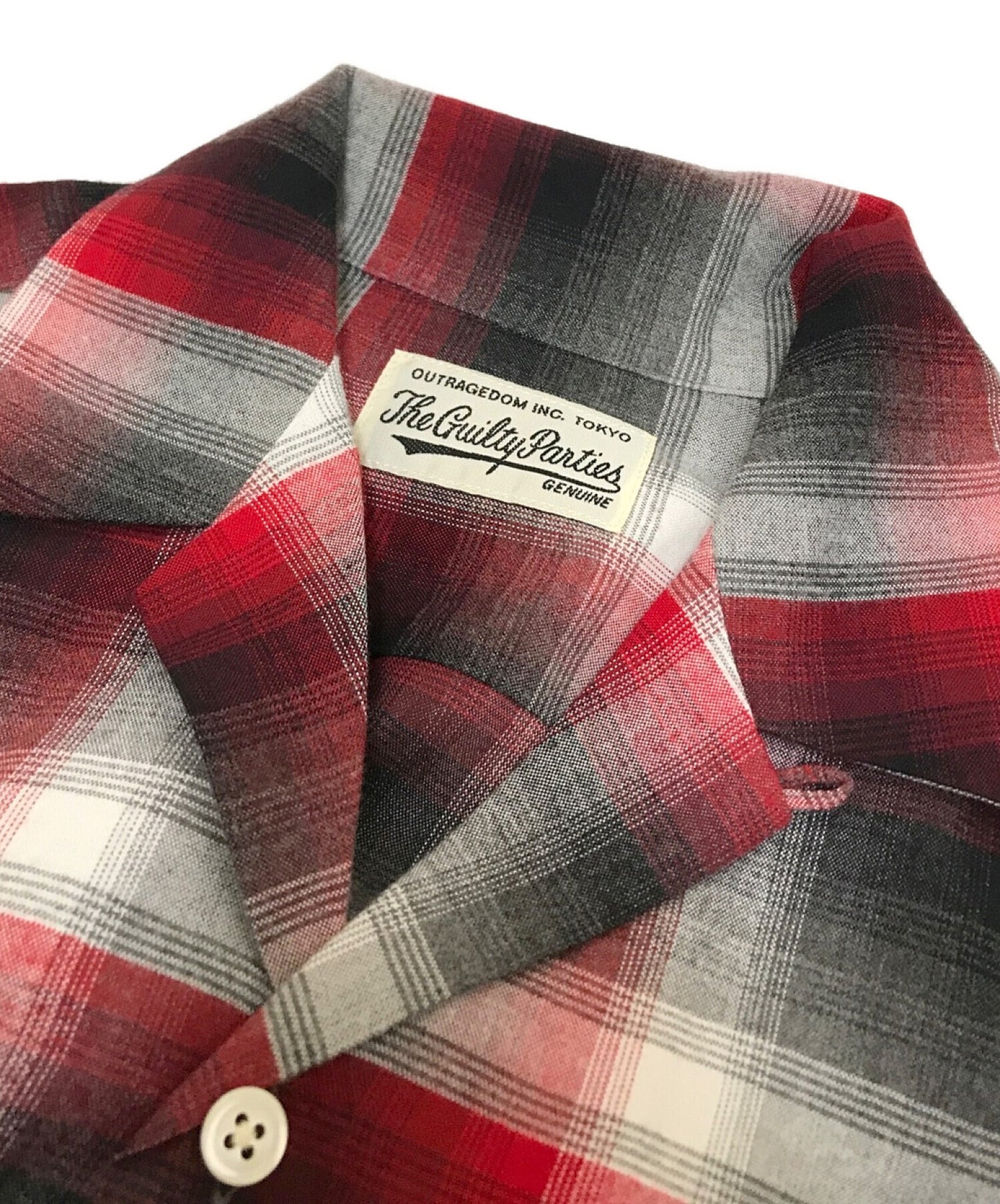 Wacko Maria Open Collar Ombre检查衬衫,长袖,敞开领子