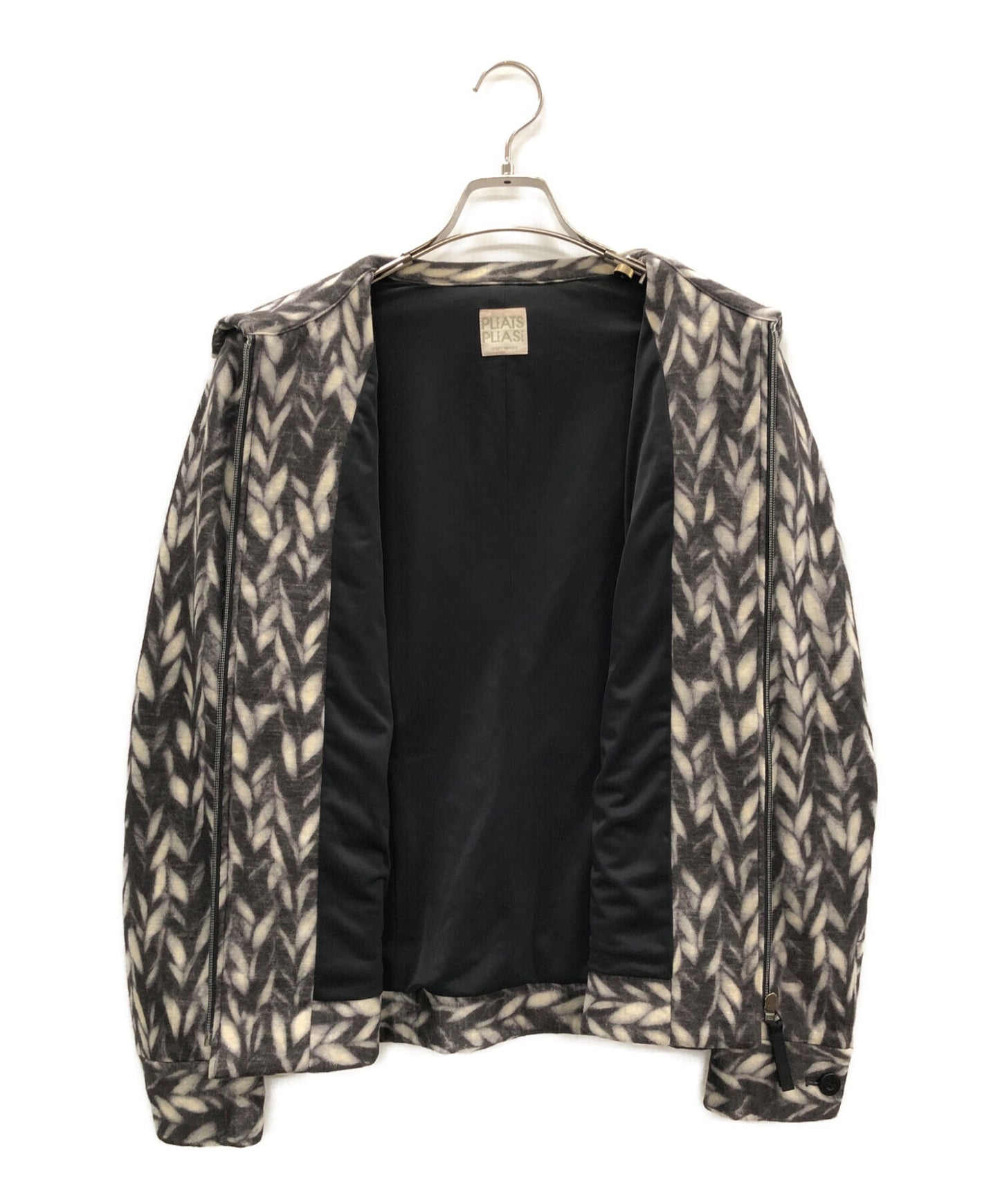 주름 제발 잎 패턴 울 Zip Blouson PP64-ZC861