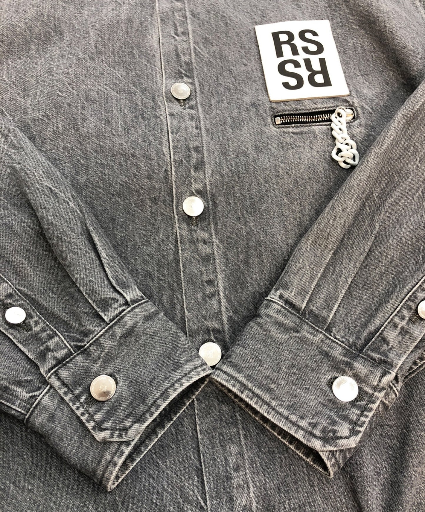 RAF Simons 20AW Big Fit牛仔衬衫黑色,带拉链口袋