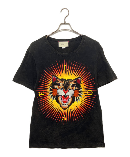 [Pre-owned] GUCCI Angry Cat Embroidery Double-Sided Print Vintage Finish Short-Sleeved Cut and Sewn 442670X5U16