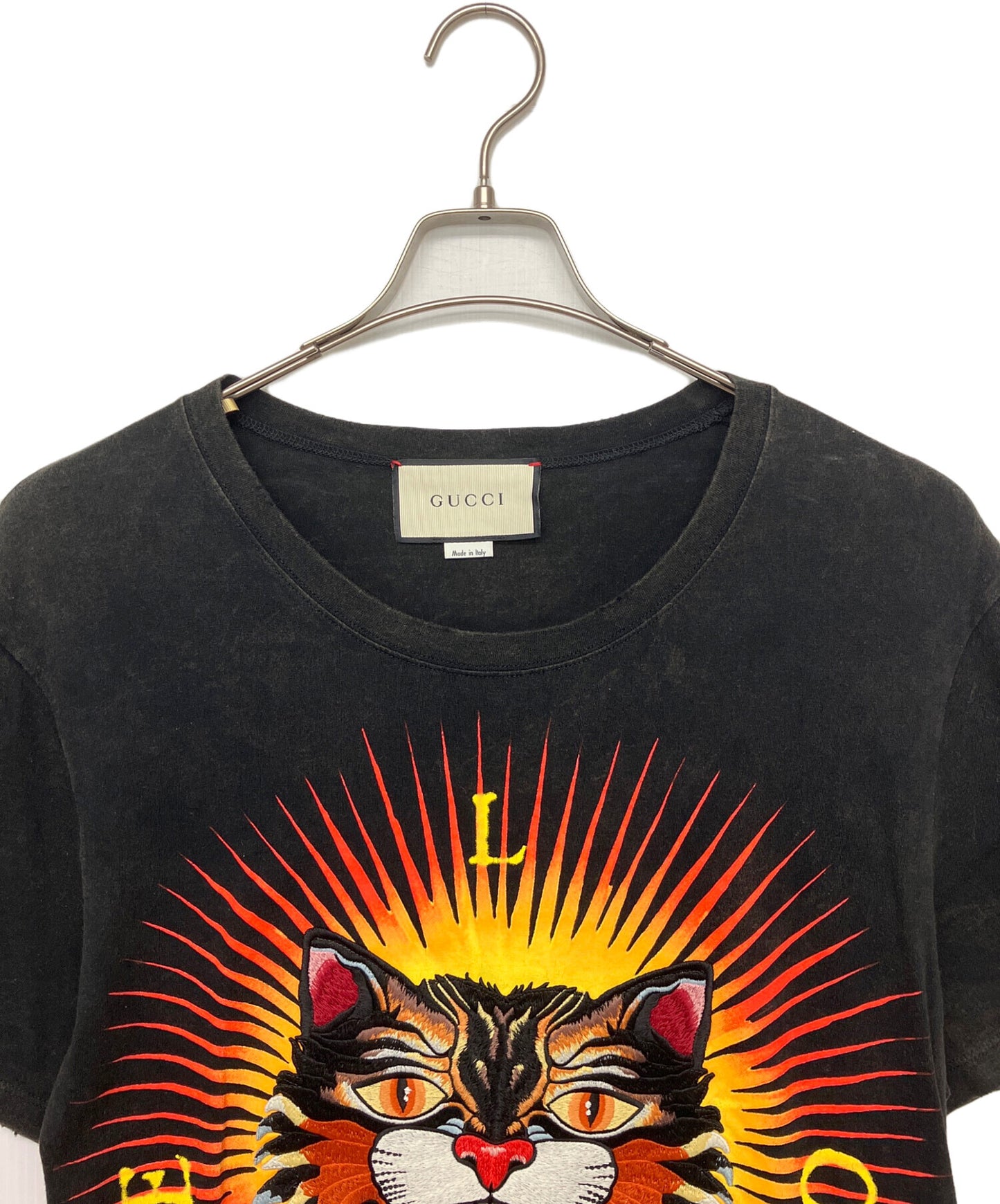[Pre-owned] GUCCI Angry Cat Embroidery Double-Sided Print Vintage Finish Short-Sleeved Cut and Sewn 442670X5U16