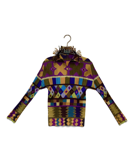 [Pre-owned] PLEATS PLEASE Fringed T-Shirt / All-Over Print T-Shirt PP93-JK555
