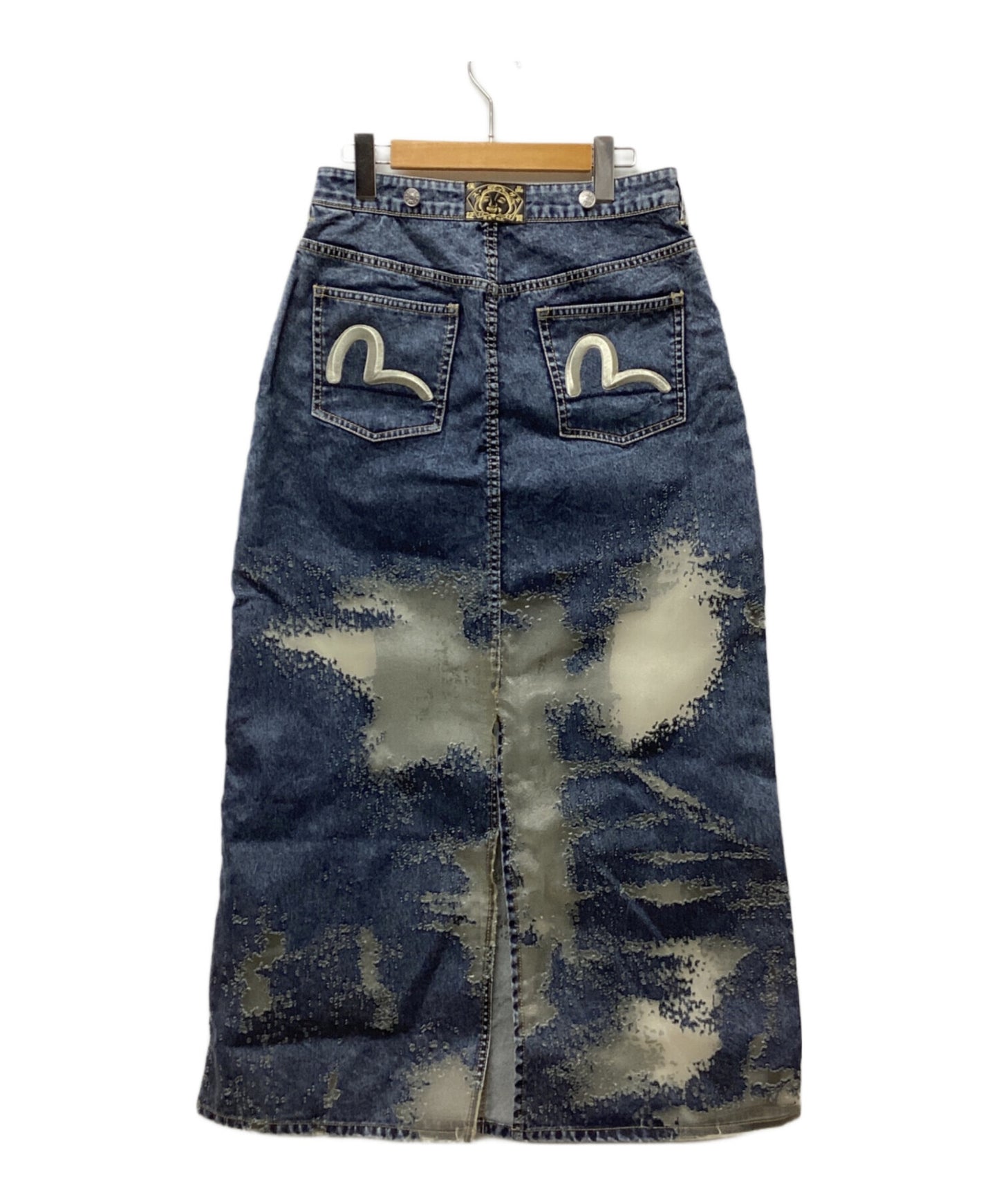 [Pre-owned] EVISU Seagull Embroidered Fashion Fit Burnout Denim Skirt 2EAHTW4KL4024FFDN