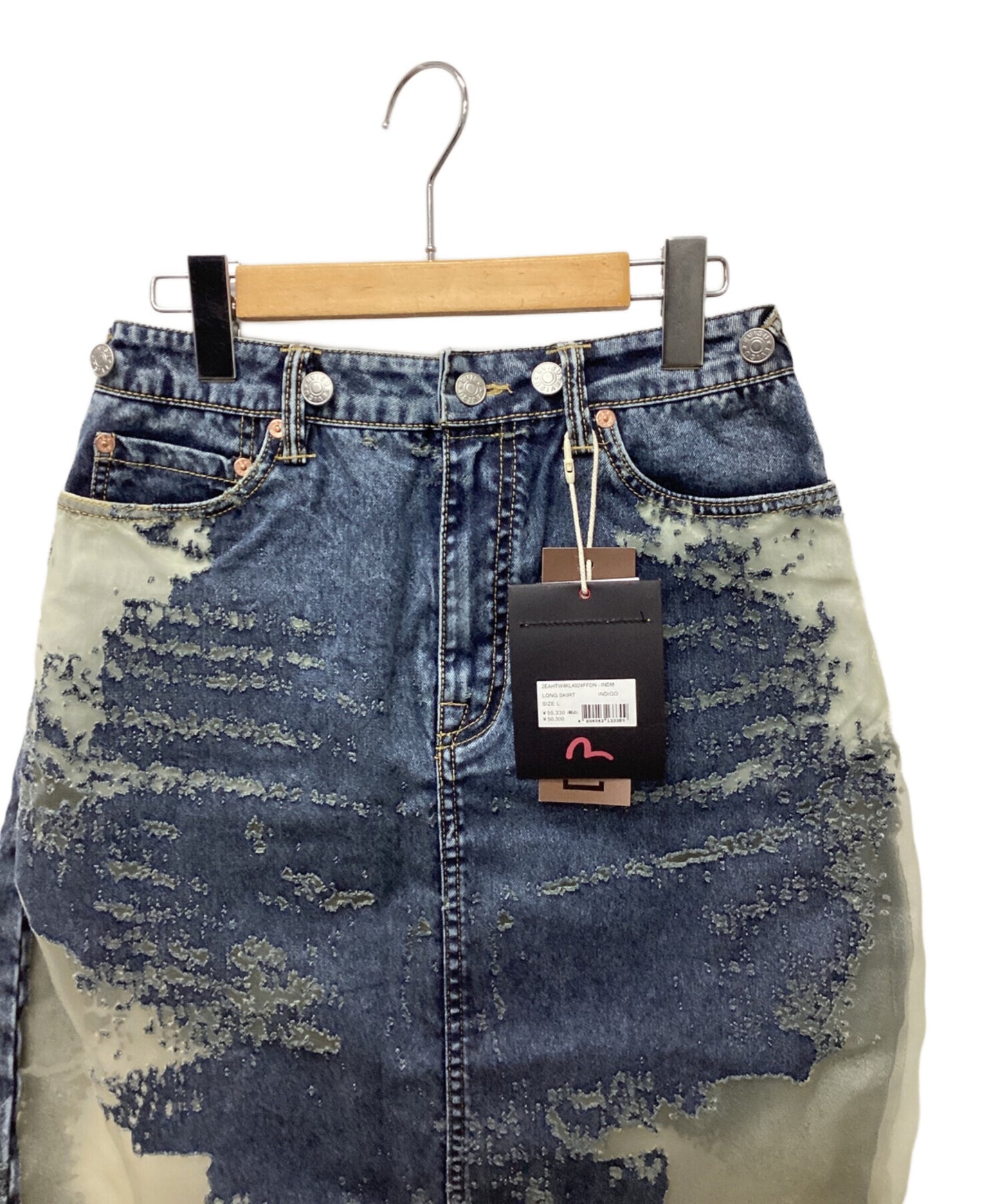 [Pre-owned] EVISU Seagull Embroidered Fashion Fit Burnout Denim Skirt 2EAHTW4KL4024FFDN