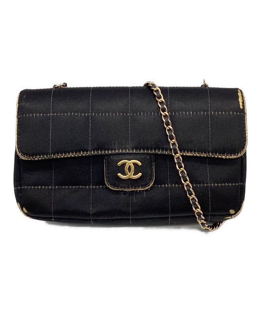 [Pre-owned] CHANEL Chocolate bar satin mini shoulder bag A16780