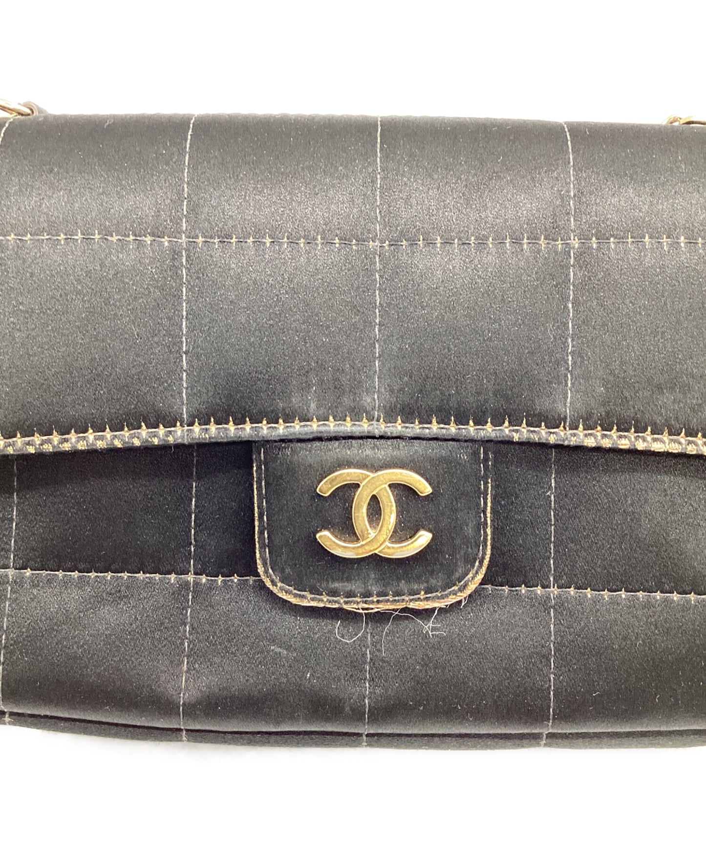 [Pre-owned] CHANEL Chocolate bar satin mini shoulder bag A16780