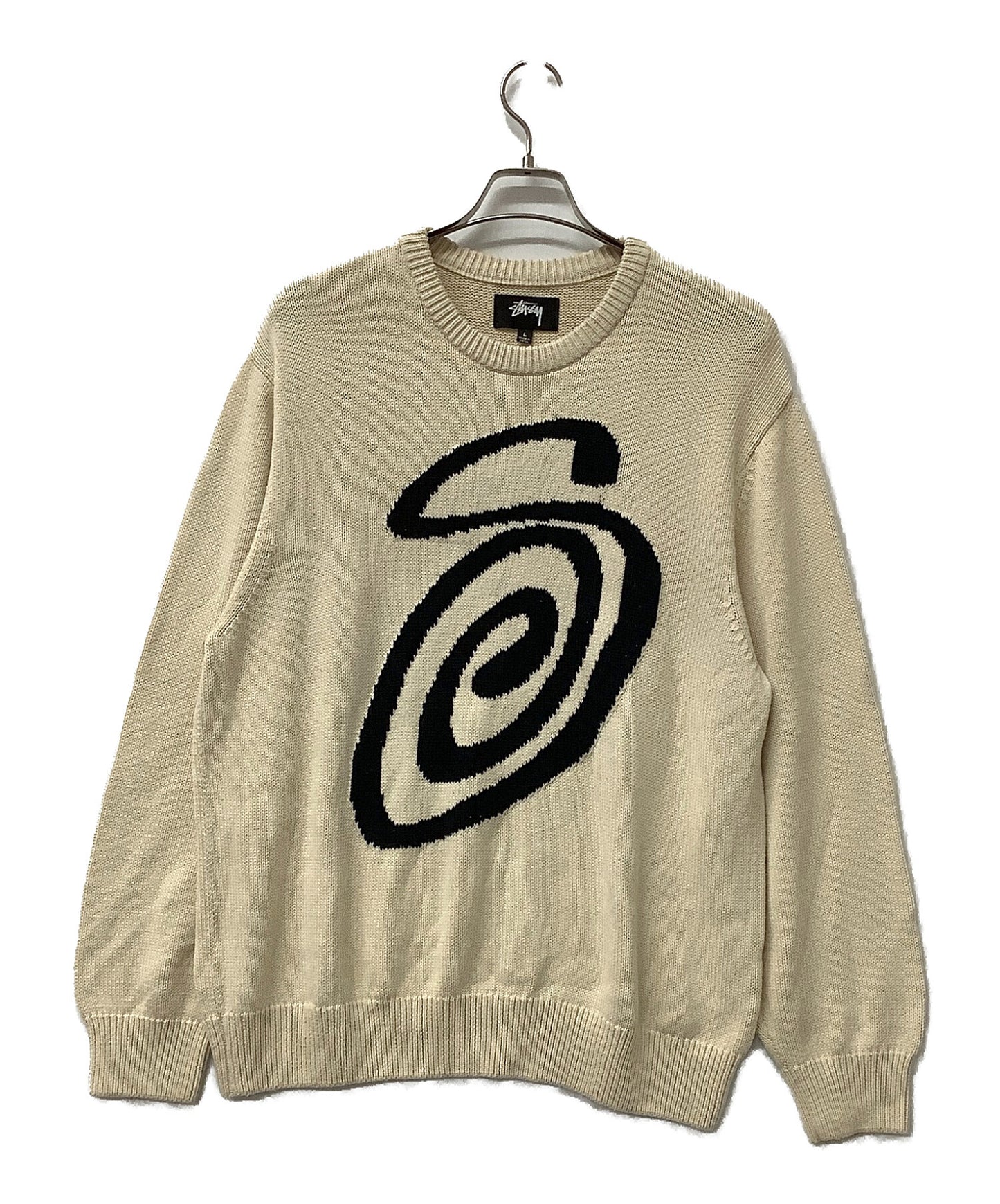 [Pre-owned] stussy Long Sleeve Knit Crew Neck Sweater with Front Logo Design 117073