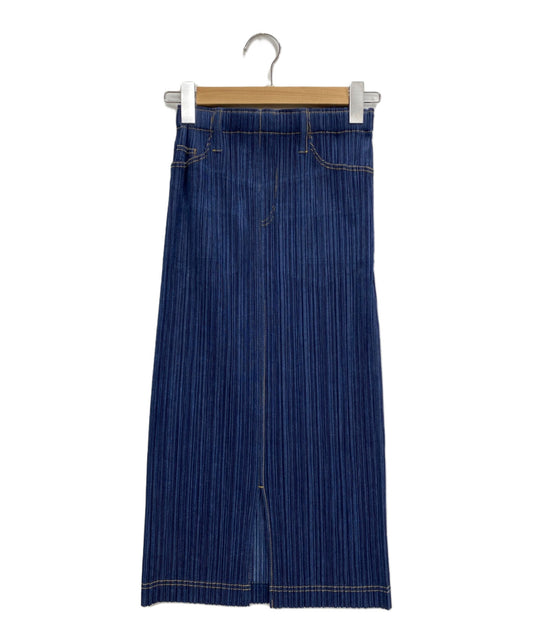 [Pre-owned] PLEATS PLEASE Denim transfer print pleated skirt women's blue PP75-JG022 PP75-JG022
