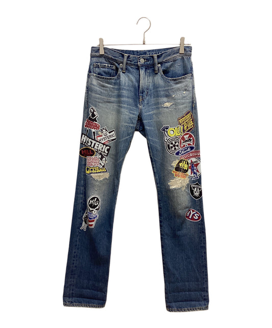 [Pre-owned] Hysteric Glamour Sticker Print Damaged Denim Pants 02211AP15