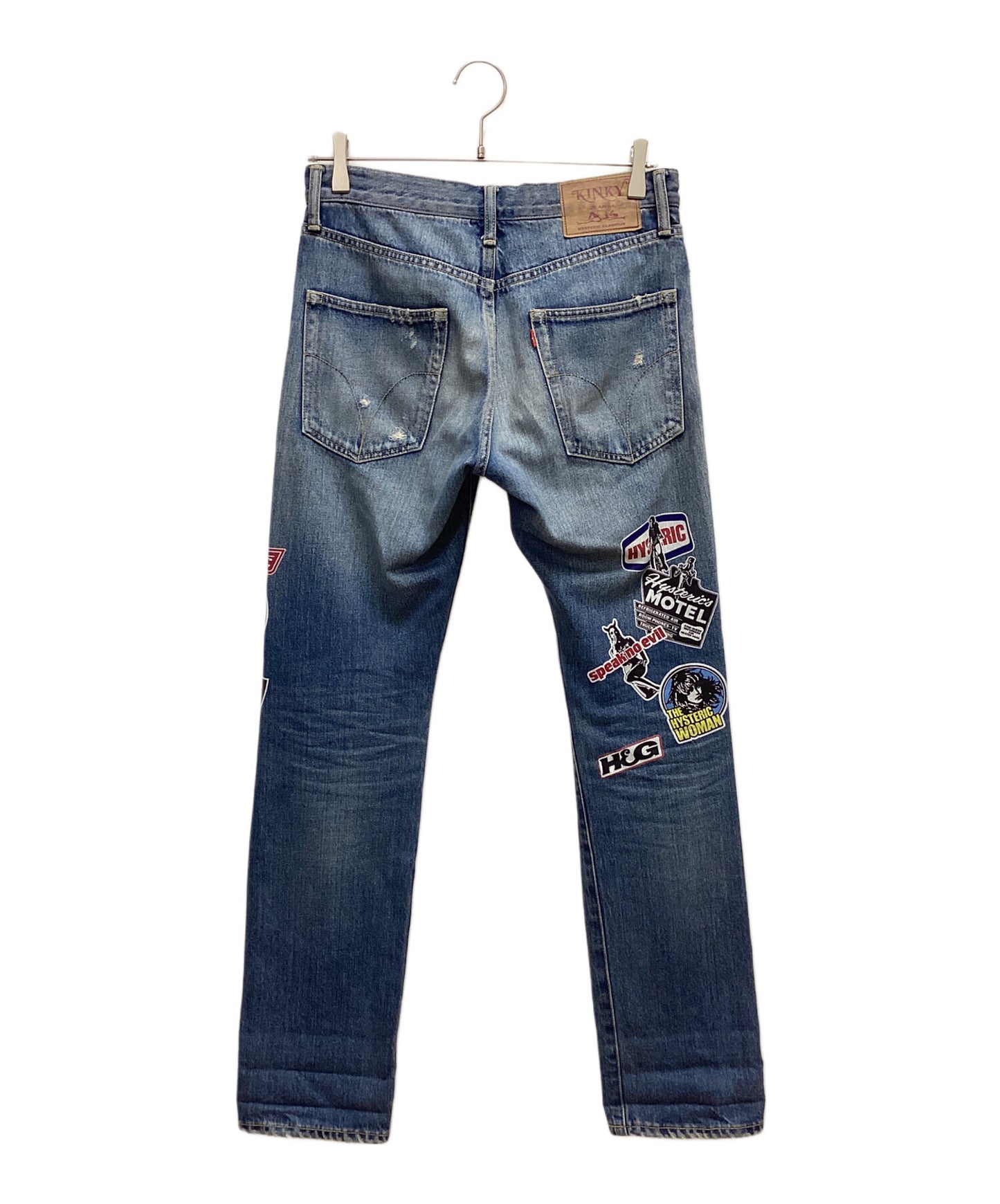 [Pre-owned] Hysteric Glamour Sticker Print Damaged Denim Pants 02211AP15