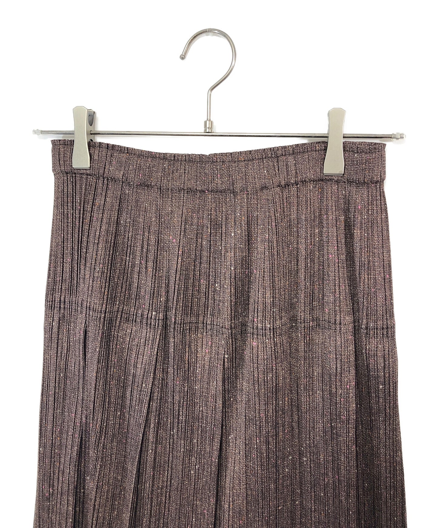 [Pre-owned] PLEATS PLEASE Pleated long skirt with nep tweed transfer pattern PP12-JG267