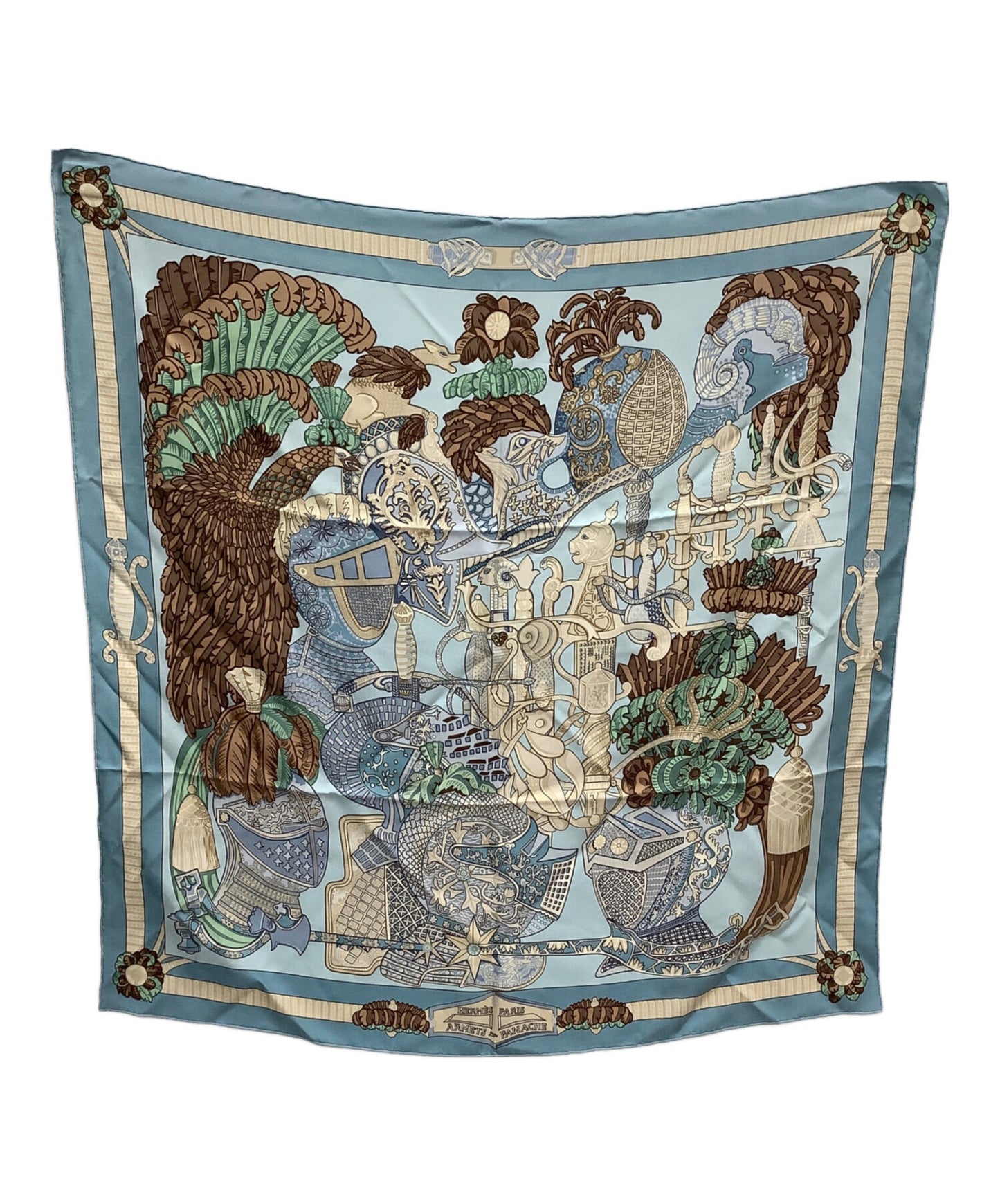 [Pre-owned] HERMES Silk scarf Carré 90, cavalry helmet with feather decoration