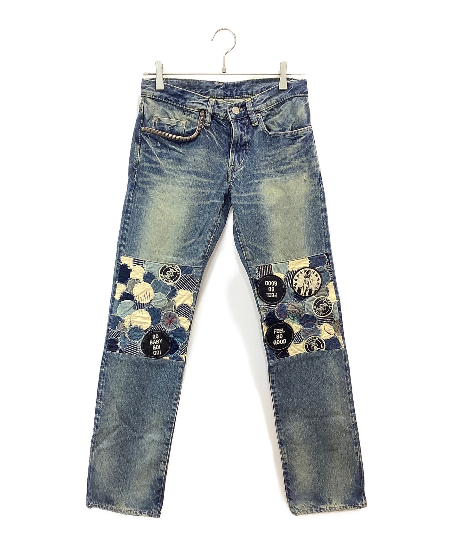 [Pre-owned] Hysteric Glamour Patchwork studded denim pants 0214AP05