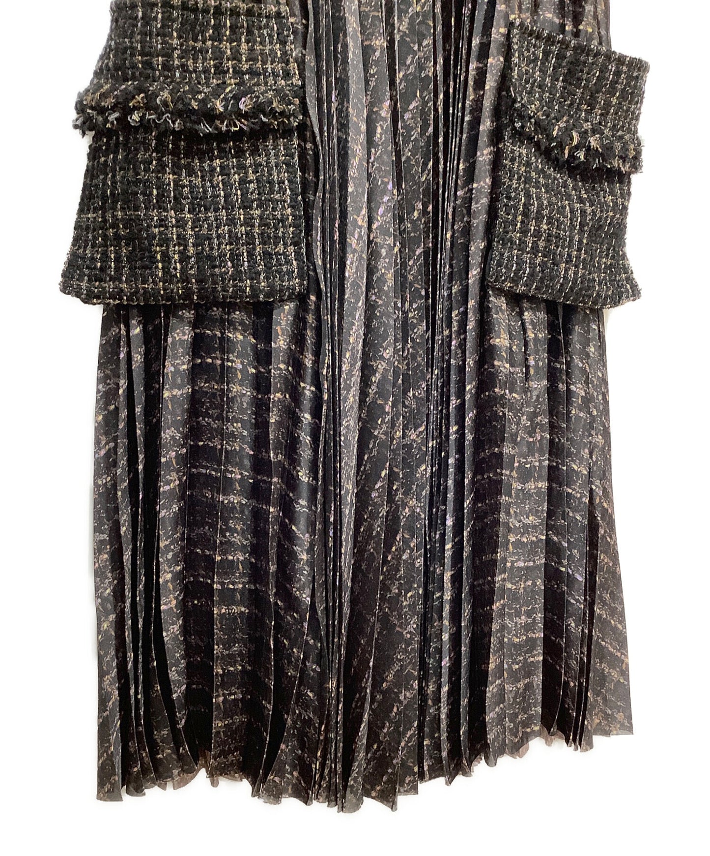 [Pre-owned] sacai Tweed Panel-Style Pleated Wrap Skirt 24-07446