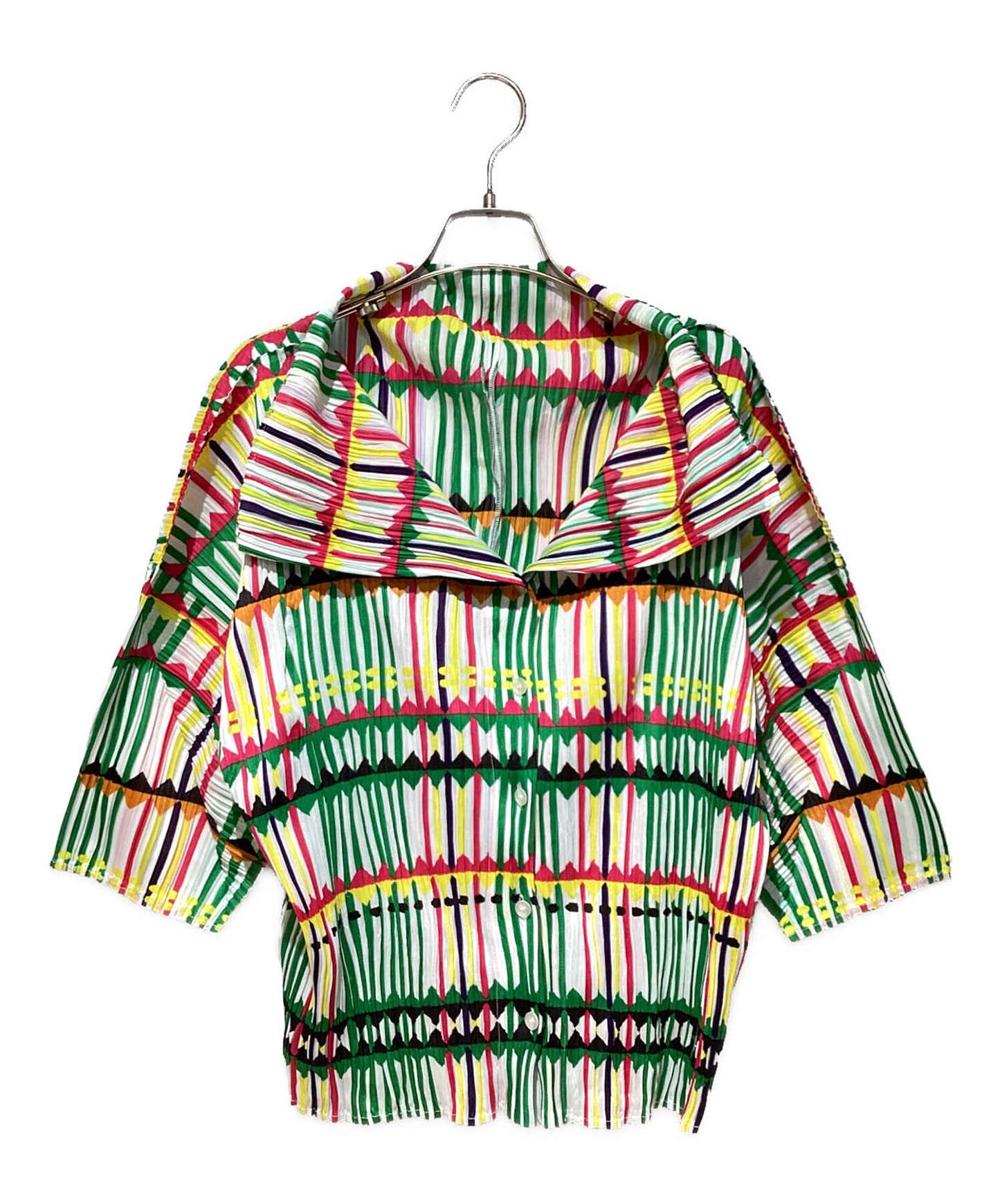 [Pre-owned] PLEATS PLEASE Pleated blouse with all-over pattern PP22-JK793