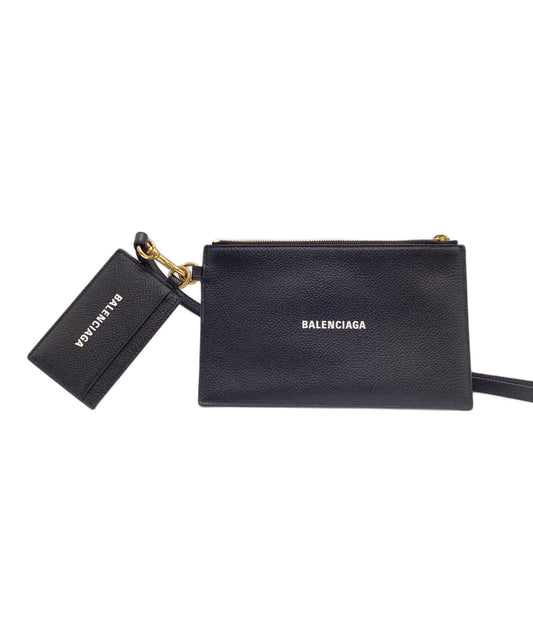 [Pre-owned] BALENCIAGA Logo-printed neck-shoulder leather cash pouch & card case 659783