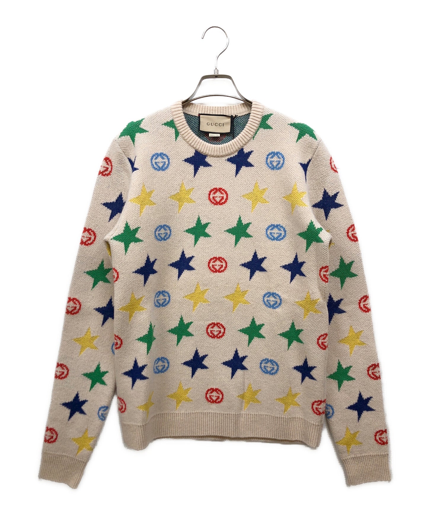 [Pre-owned] GUCCI Star Full Print Round Neck Wool Sweater 661835 XKBXY
