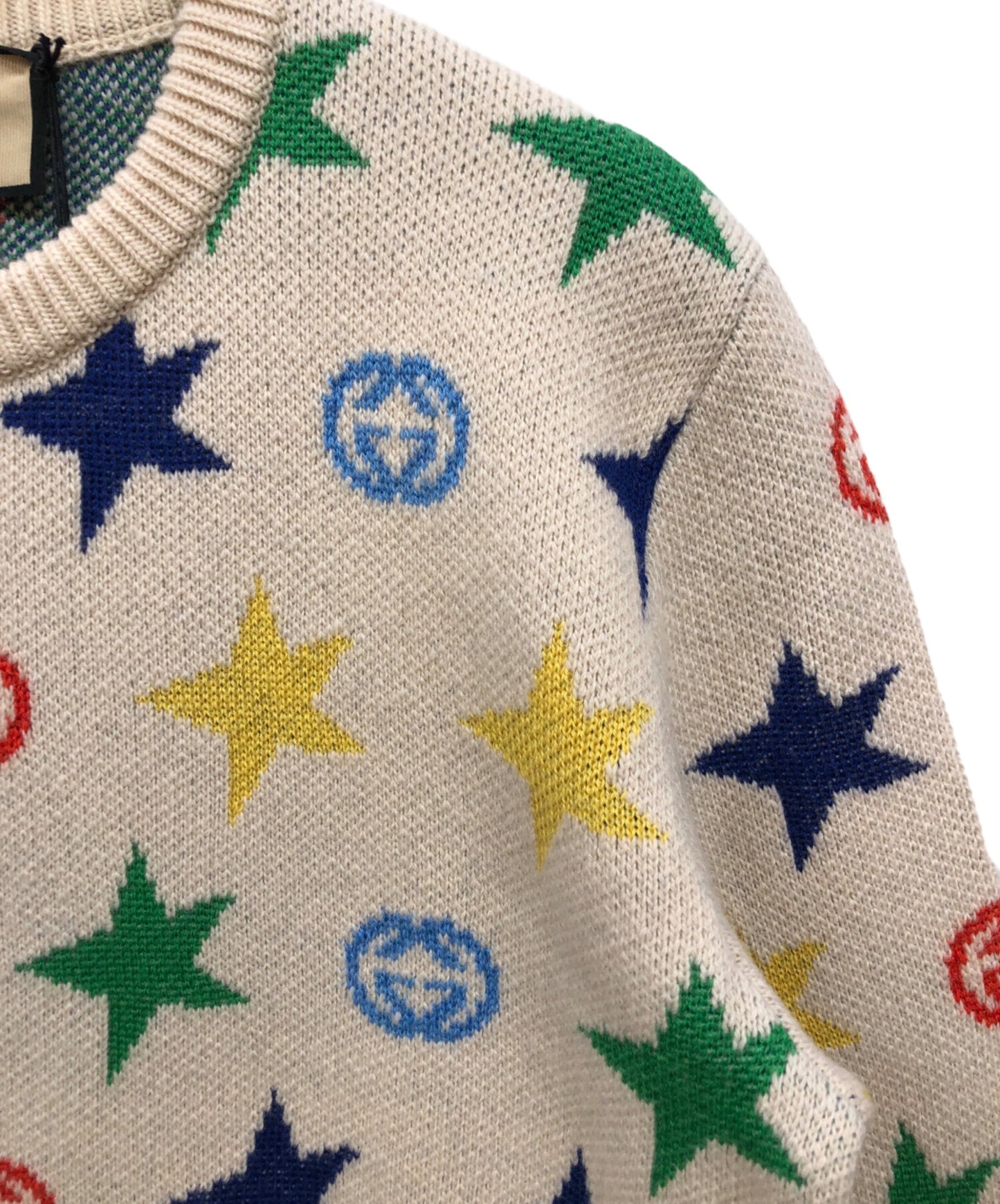 [Pre-owned] GUCCI Star Full Print Round Neck Wool Sweater 661835 XKBXY