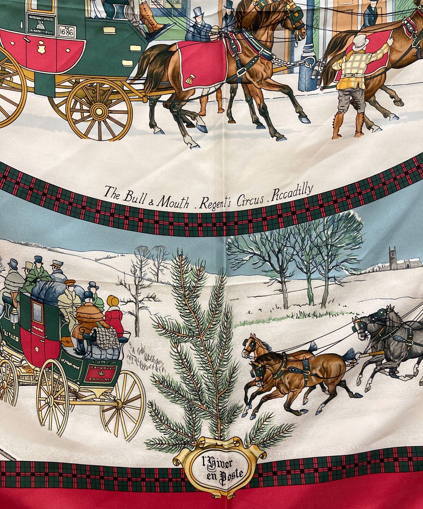 [Pre-owned] HERMES L'Hiver en Poste Winter Postal Carriage Carre 90 Large silk scarf