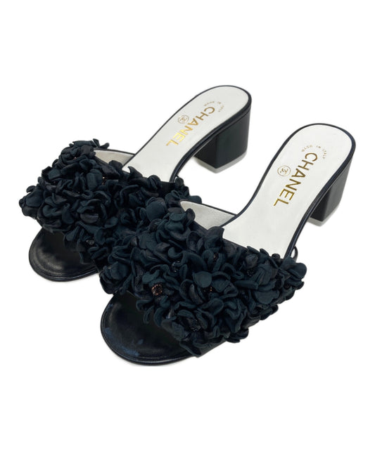 [Pre-owned] CHANEL Leather flower motif heeled sandals G46359