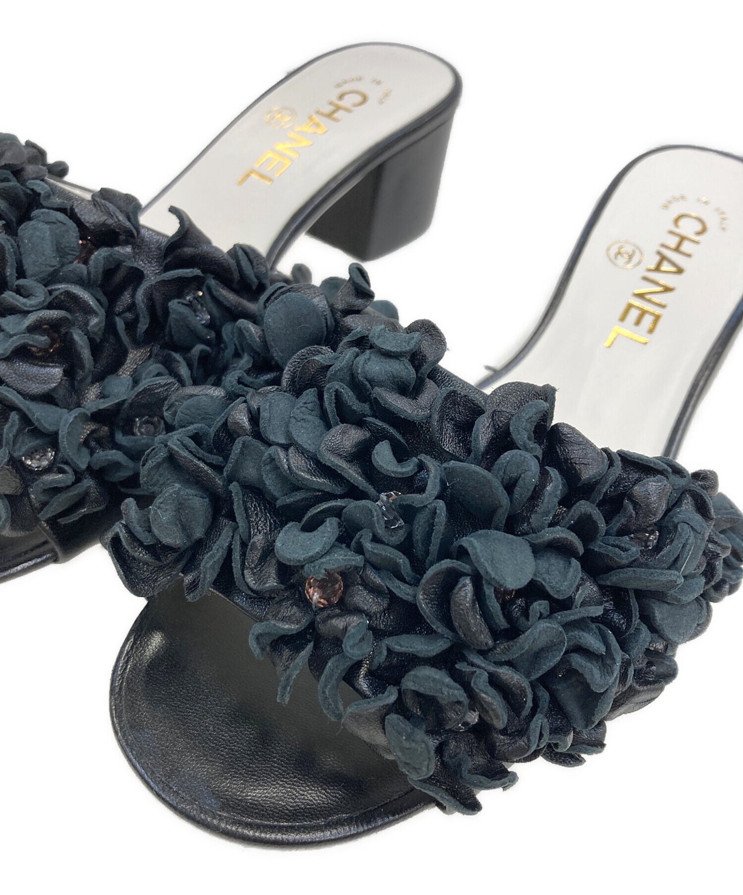 [Pre-owned] CHANEL Leather flower motif heeled sandals G46359