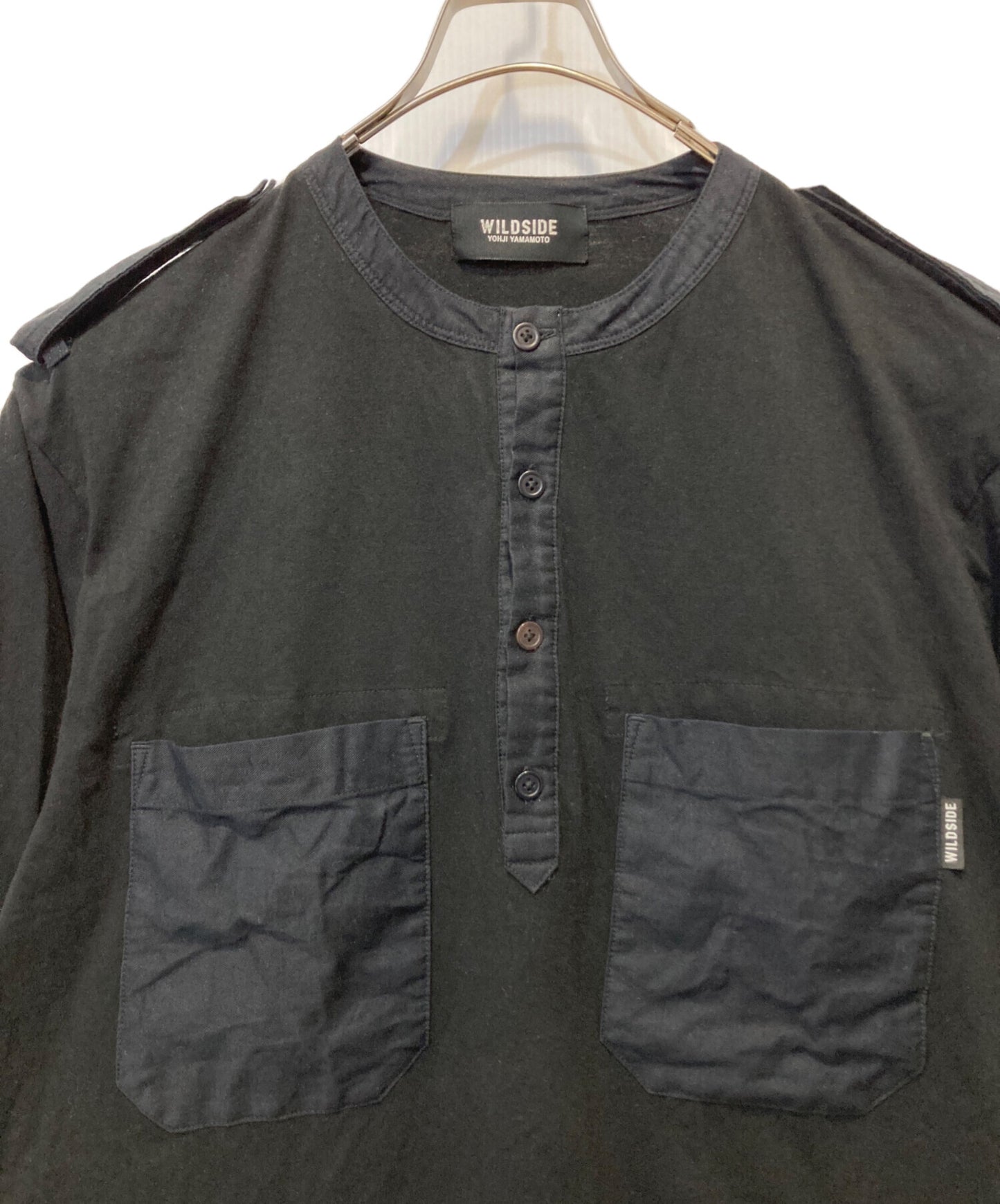 [Pre-owned] WILD SIDE YOHJI YAMAMOTO Cotton Jersey Shoulder Strap Henley Neck Long Sleeve T-shirt WE-T12-002
