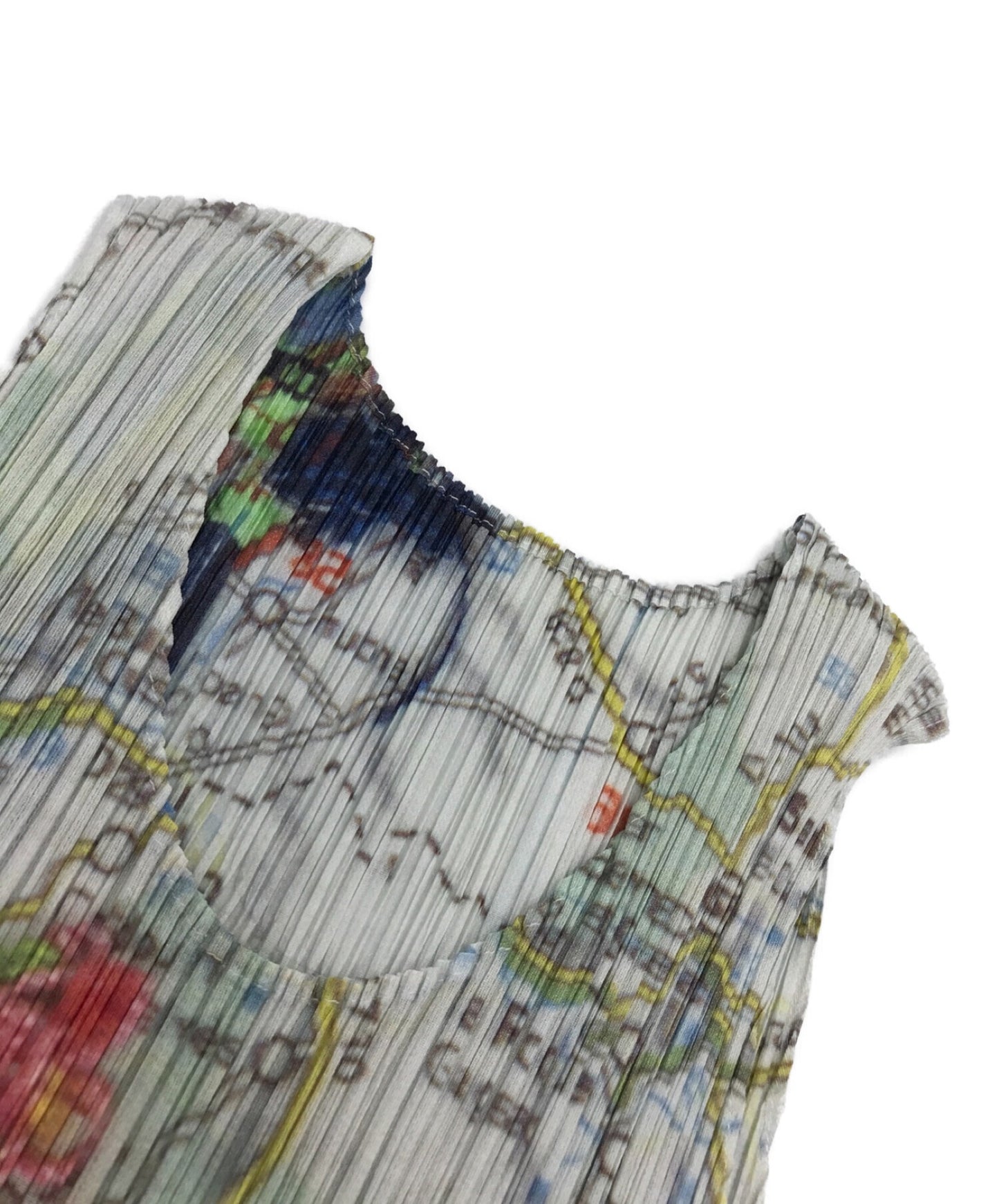 [Pre-owned] PLEATS PLEASE Map Pattern Sleeveless Cut and Sewn PP51-JK801
