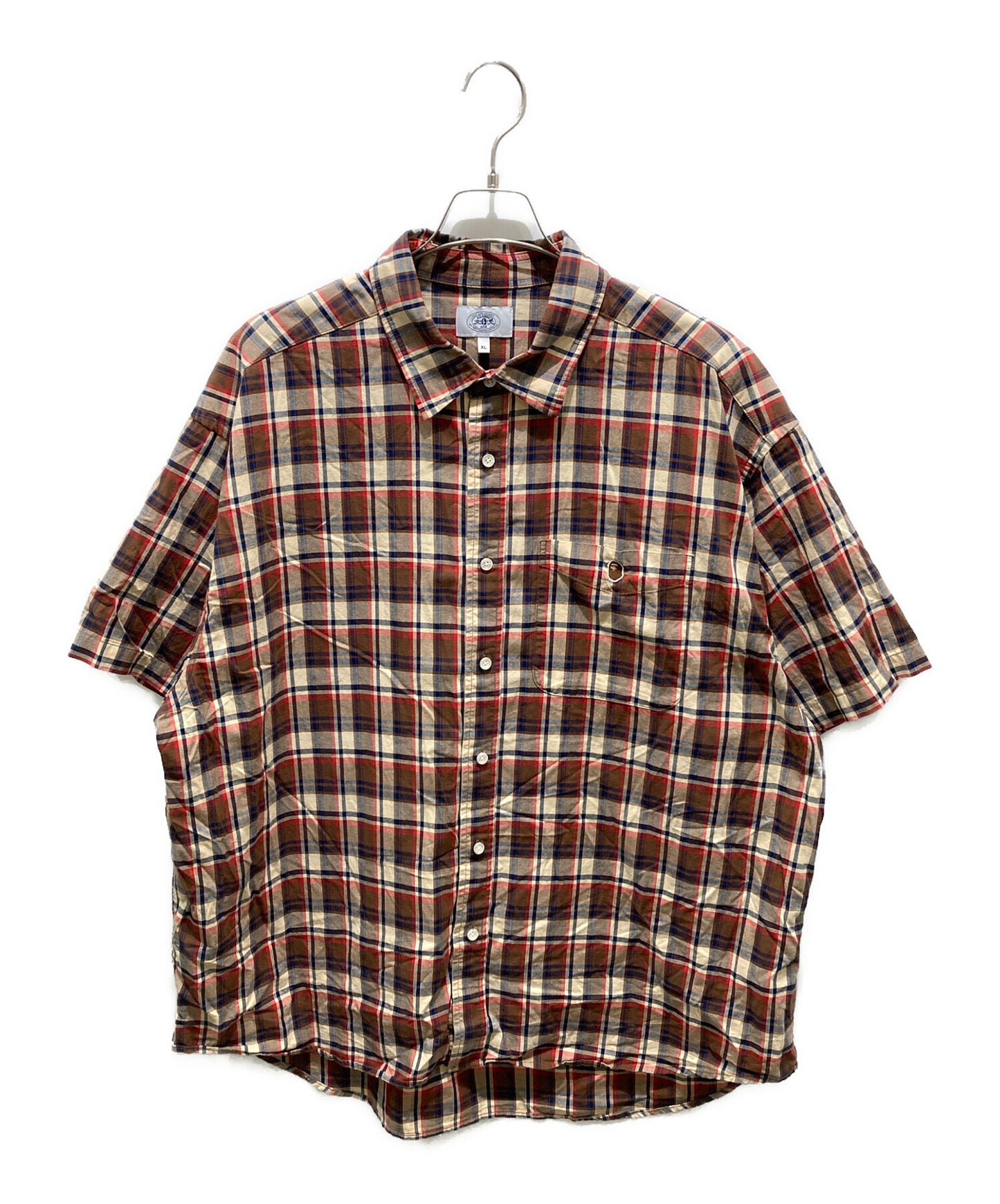 [Pre-owned] A BATHING APE Mini Ape Head Check Loose Fit S/S Shirt 001SRJ301001M 001SRJ301001M