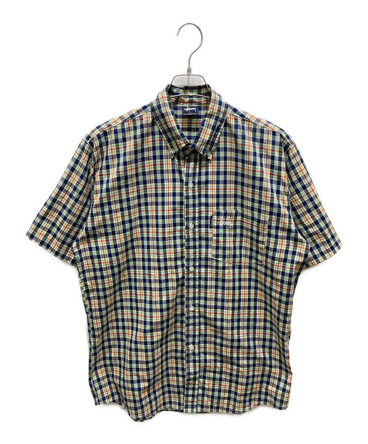 [Pre-owned] stussy Short Sleeve Checked Shirt 90's Navy Blue Tag