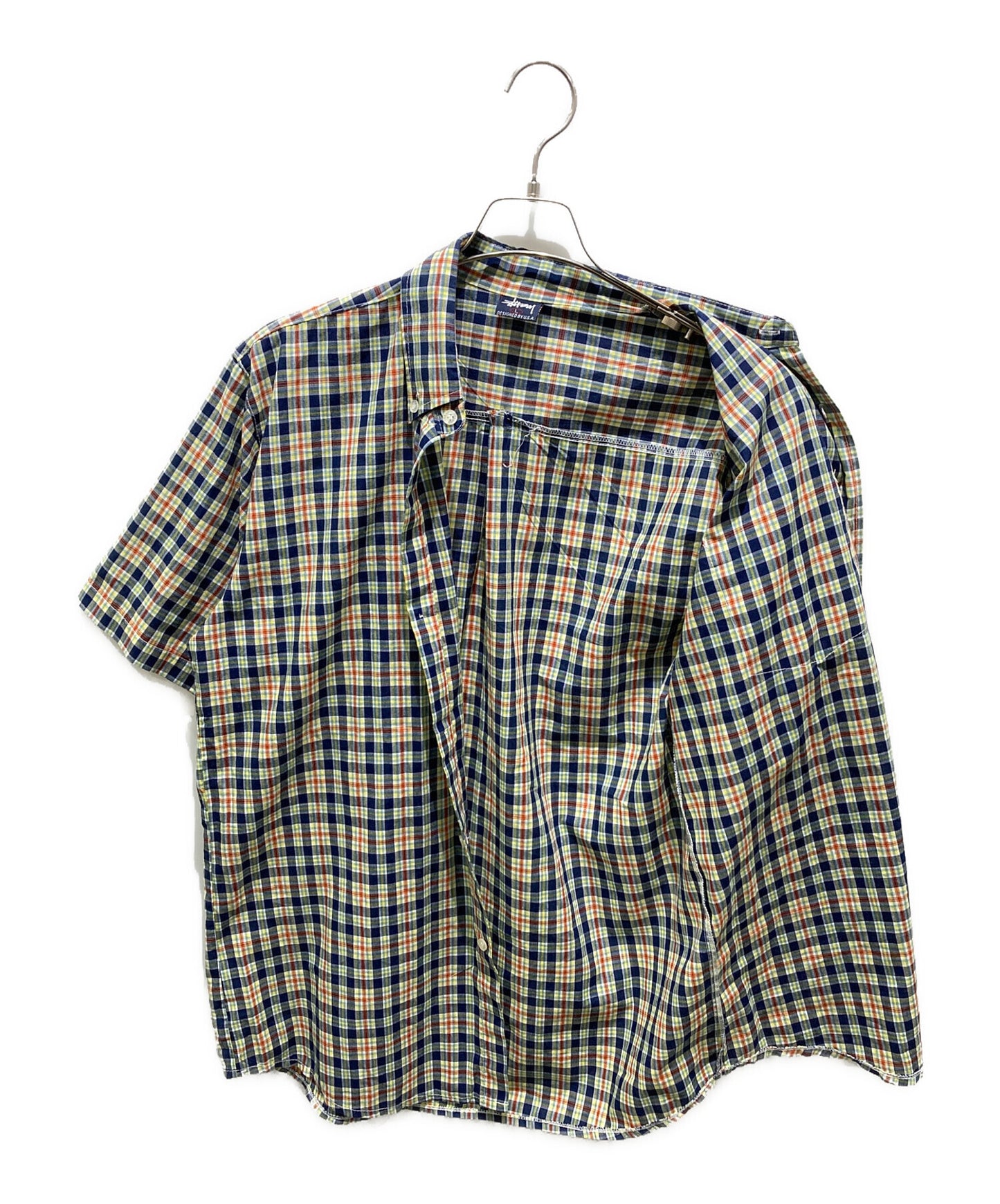 [Pre-owned] stussy Short Sleeve Checked Shirt 90's Navy Blue Tag