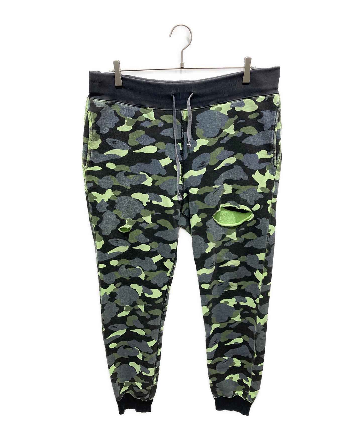 [Pre-owned] A BATHING APE Neon 1st Camo Sweatpants Green/Black 001pta801018x
