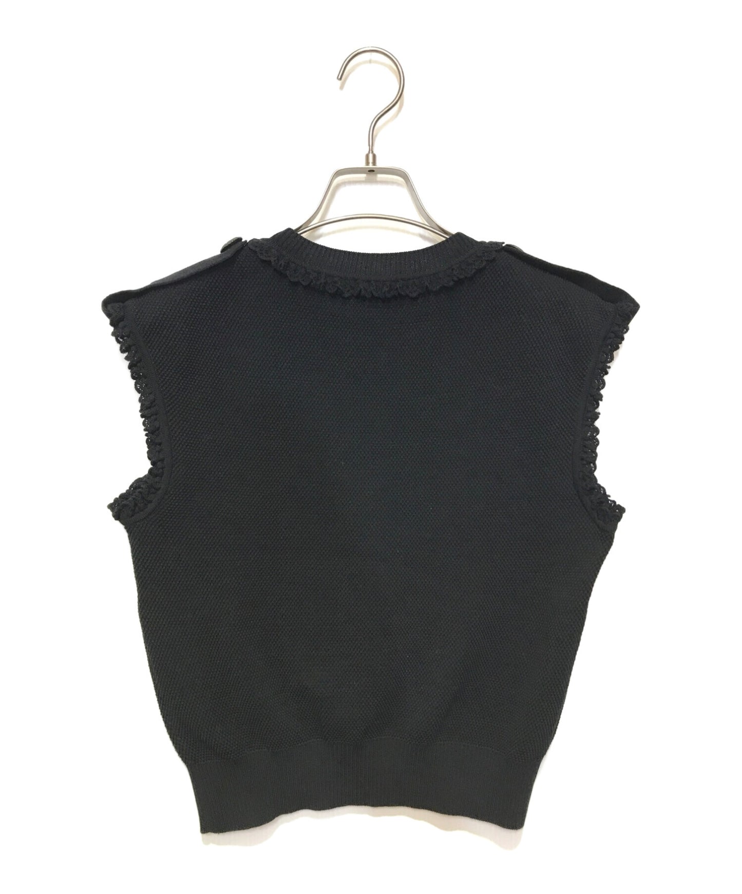 [Pre-owned] CHANEL Coco button sleeveless ruffle knit/ribbed/tank top/. P53670K06984