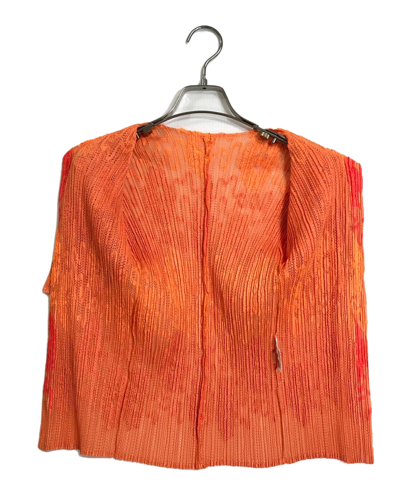 [Pre-owned] PLEATS PLEASE Flower Pattern Short Sleeve Cardigan PLEATS PLEASE PLEATS PLEASE Orange Short Sleeve Tops Size 4 PP06-JO905