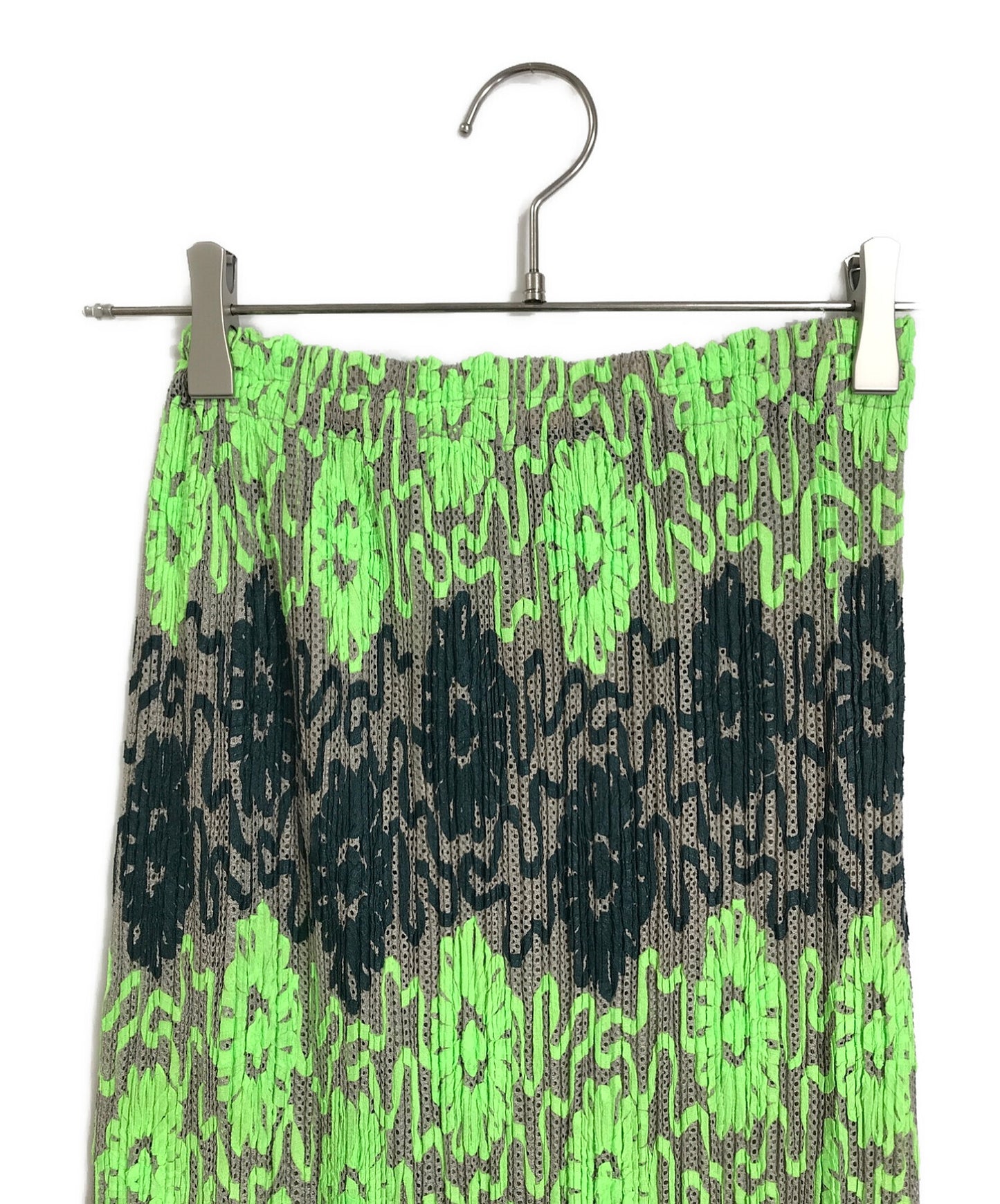 [Pre-owned] PLEATS PLEASE Flower print pleated skirt PLEATS PLEASE pleats pleats pleats olive x green x yellowish green size 1 Issey Miyake PP06-JG901