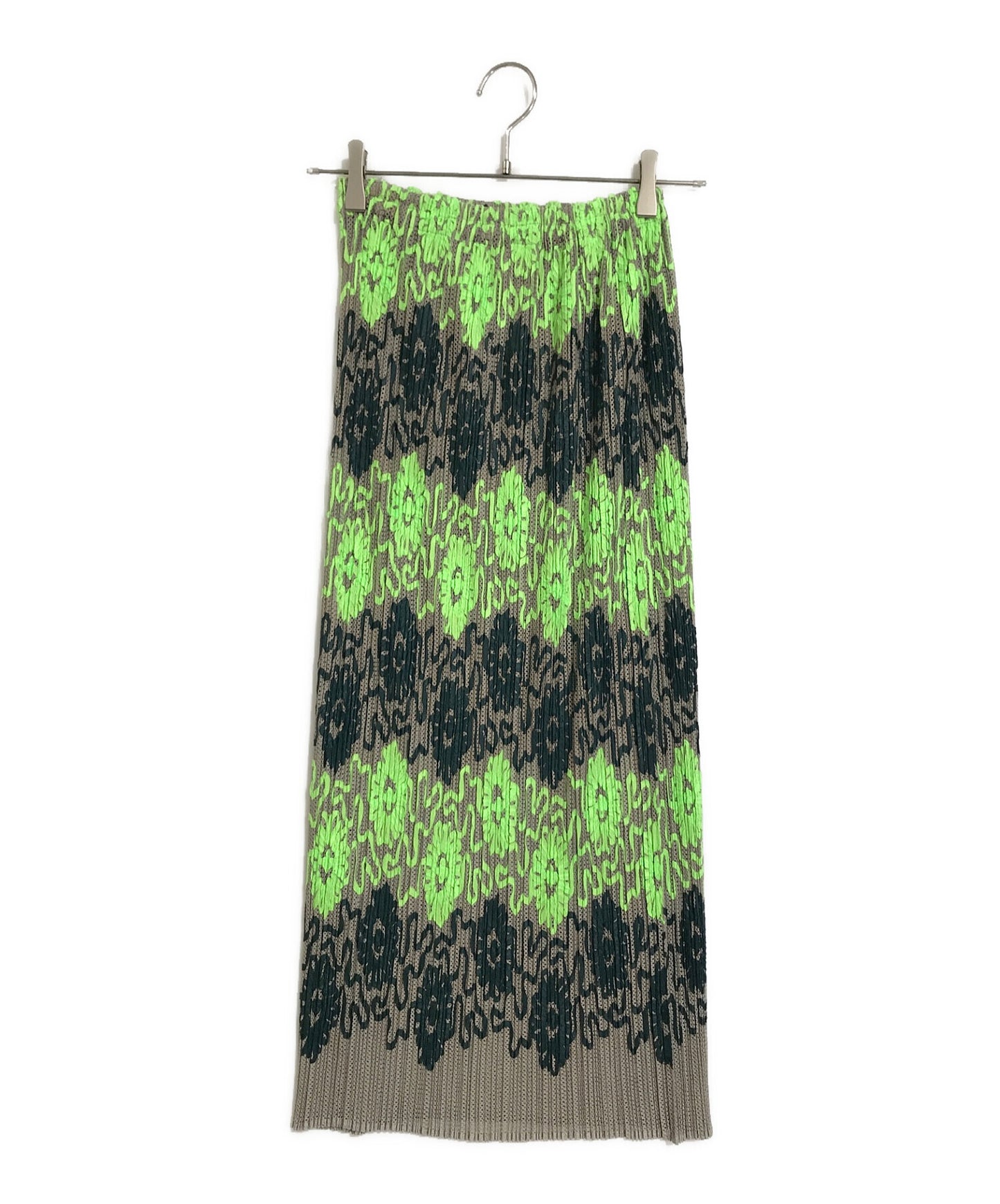 [Pre-owned] PLEATS PLEASE Flower print pleated skirt PLEATS PLEASE pleats pleats pleats olive x green x yellowish green size 1 Issey Miyake PP06-JG901