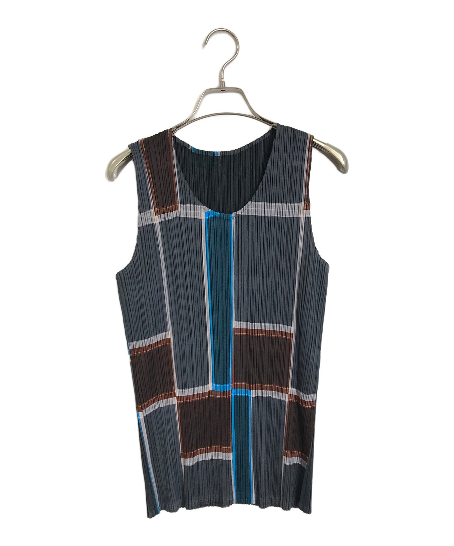 [Pre-owned] PLEATS PLEASE Block Check Pleated Sleeveless Cut & Sewn Multicolor Geometric Pattern Total Pattern Made in Japan 06 PP64JK541