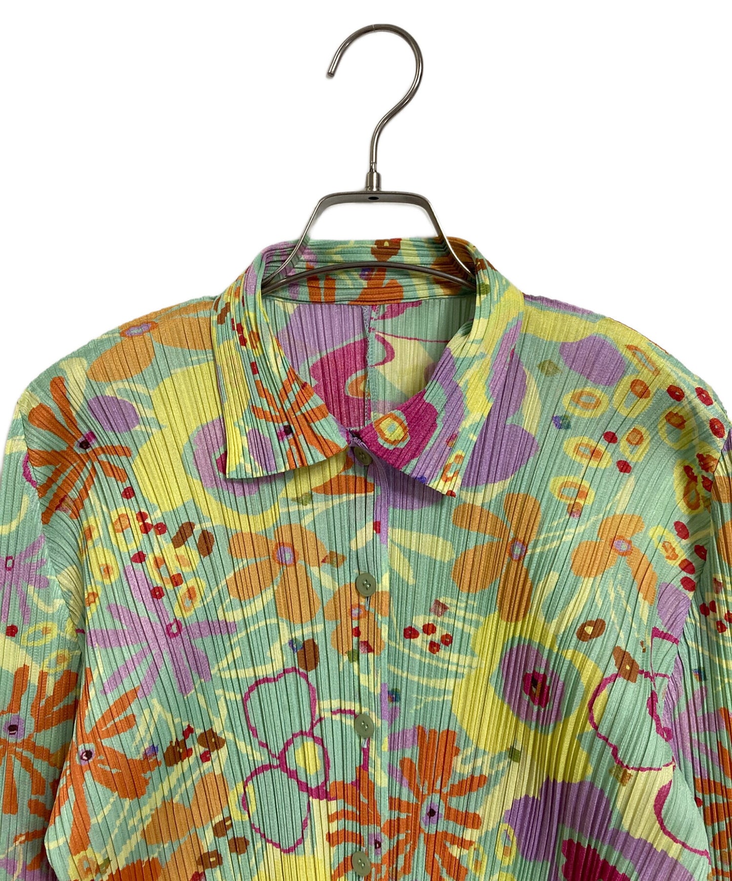 [Pre-owned] PLEATS PLEASE Pleated shirt with all-over floral pattern Spring 2015 PP51-JJ942