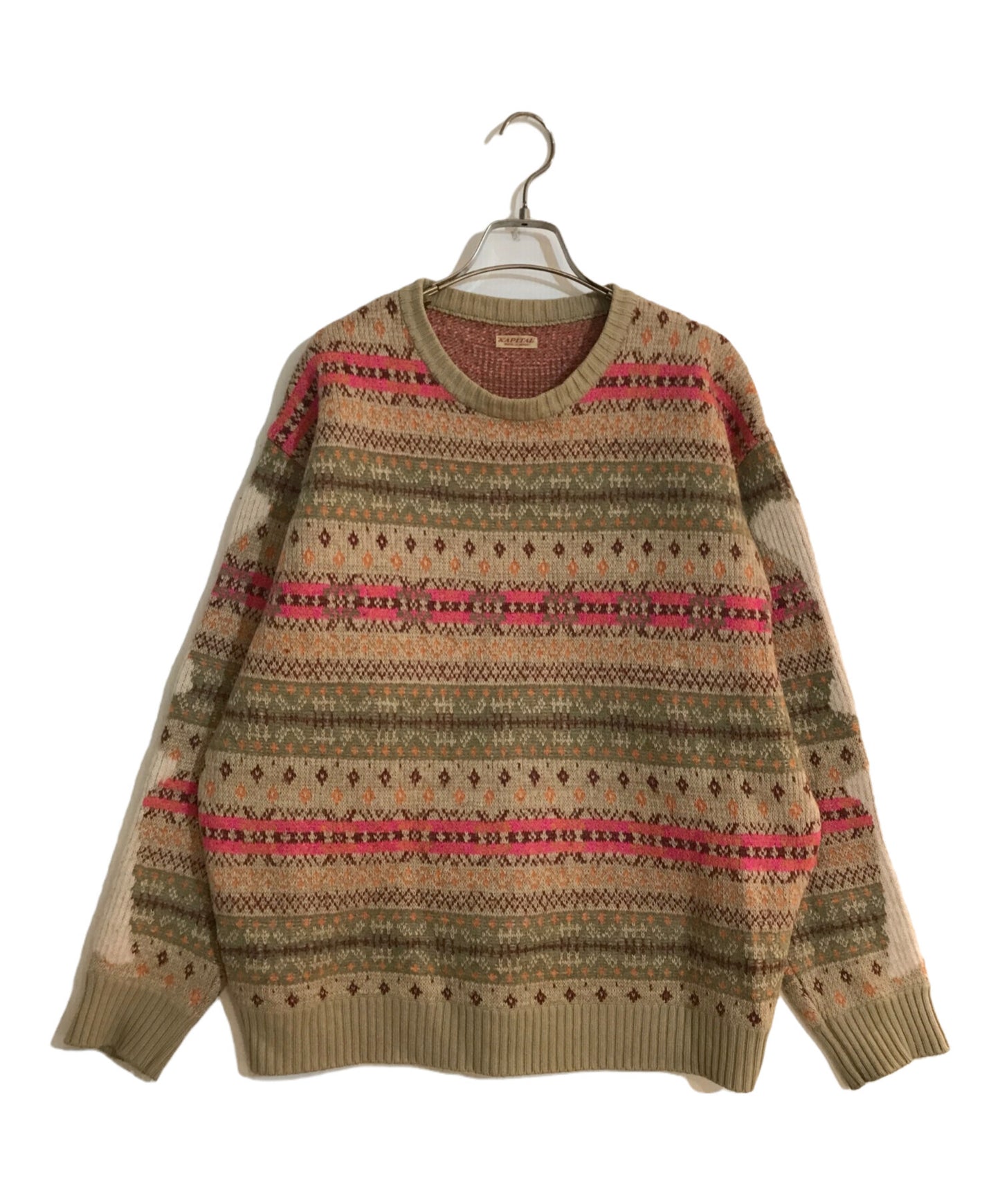 [Pre-owned] KAPITAL Fair Isle BONE Bone Long Sleeve Knit Sweater k2009kn044