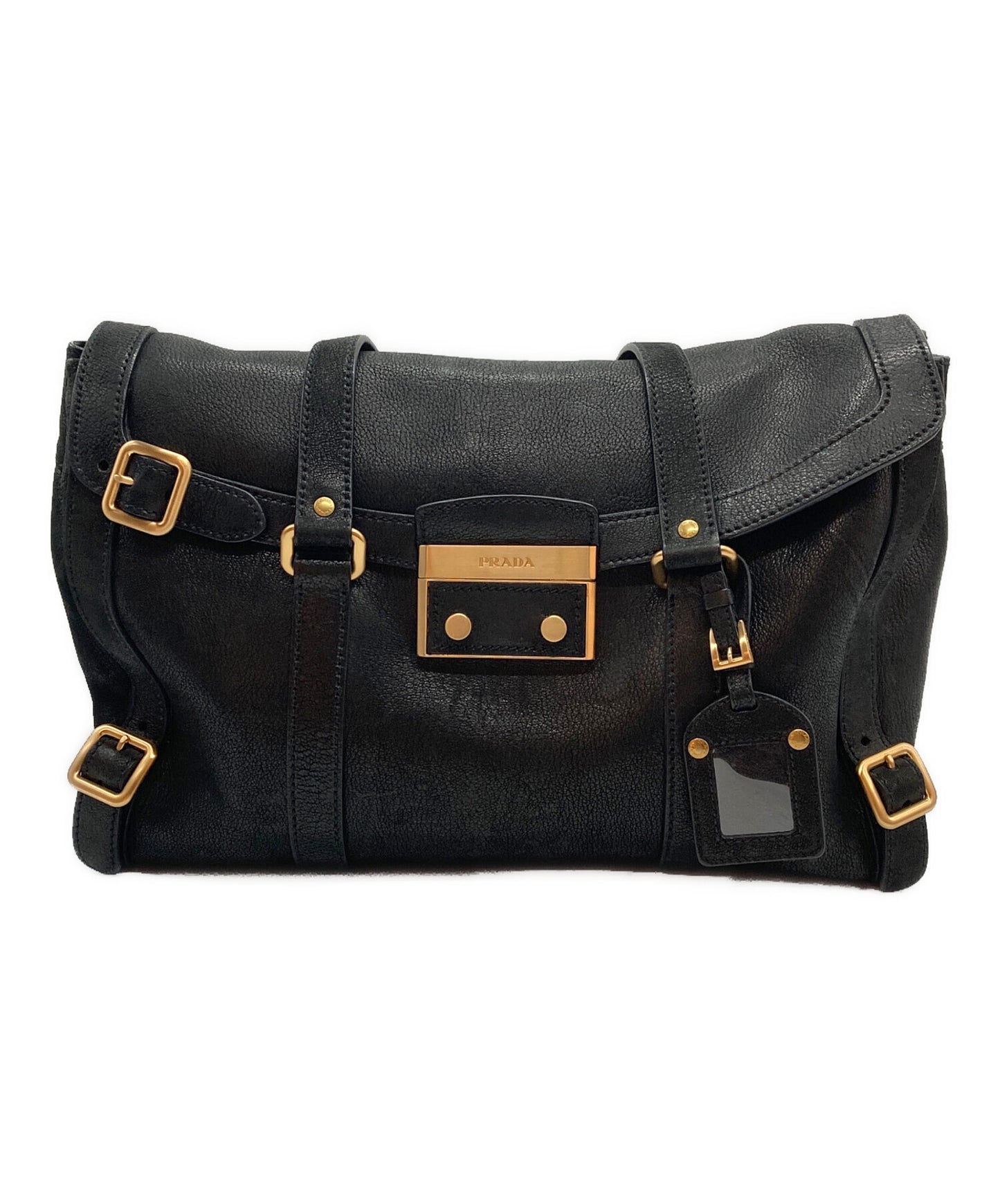 [Pre-owned] PRADA Antique-finished buckle leather bag
