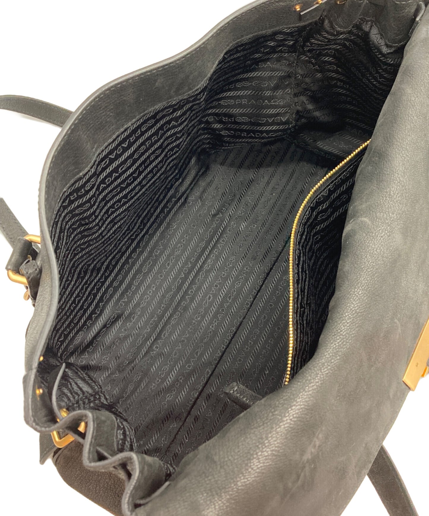 [Pre-owned] PRADA Antique-finished buckle leather bag