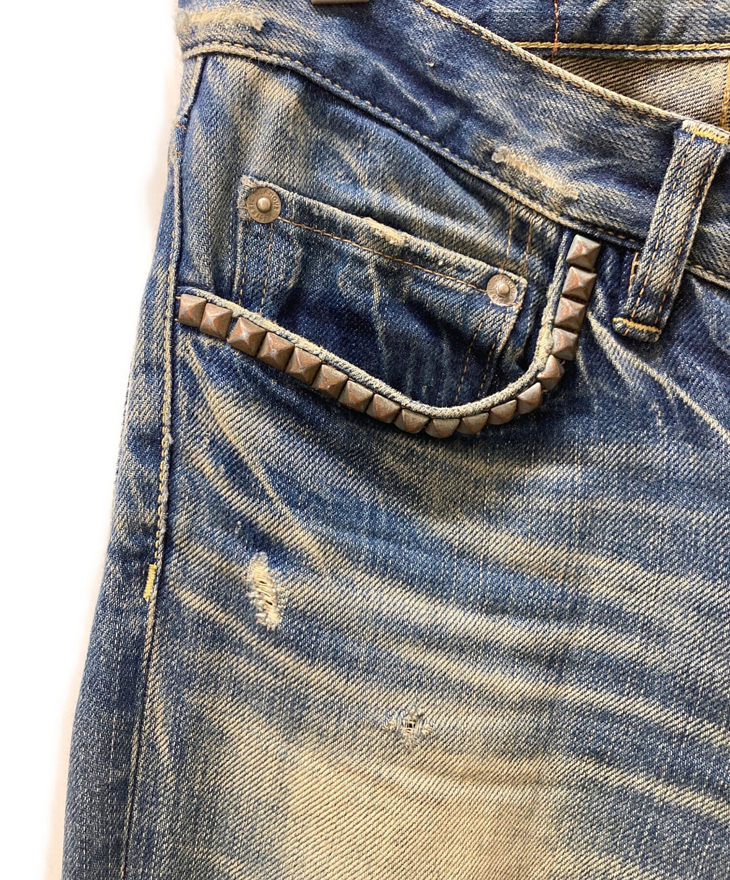 [Pre-owned] Hysteric Glamour Damaged studded denim pants / Skinny denim pants 0101AP04