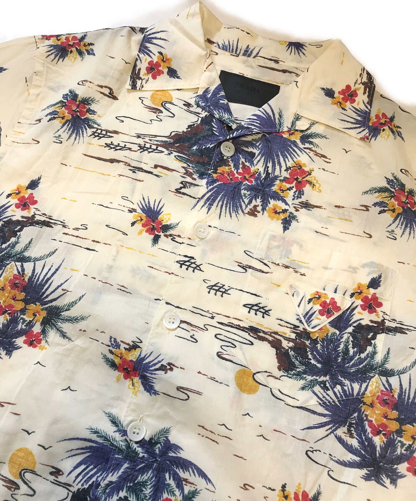 [Pre-owned] PRADA Printed cotton bowling shirt UCS414 SUM0