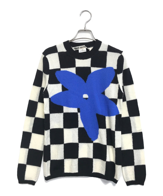 [Pre-owned] COMME des GARCONS Flower Embroidery Check Knit GJ-N005