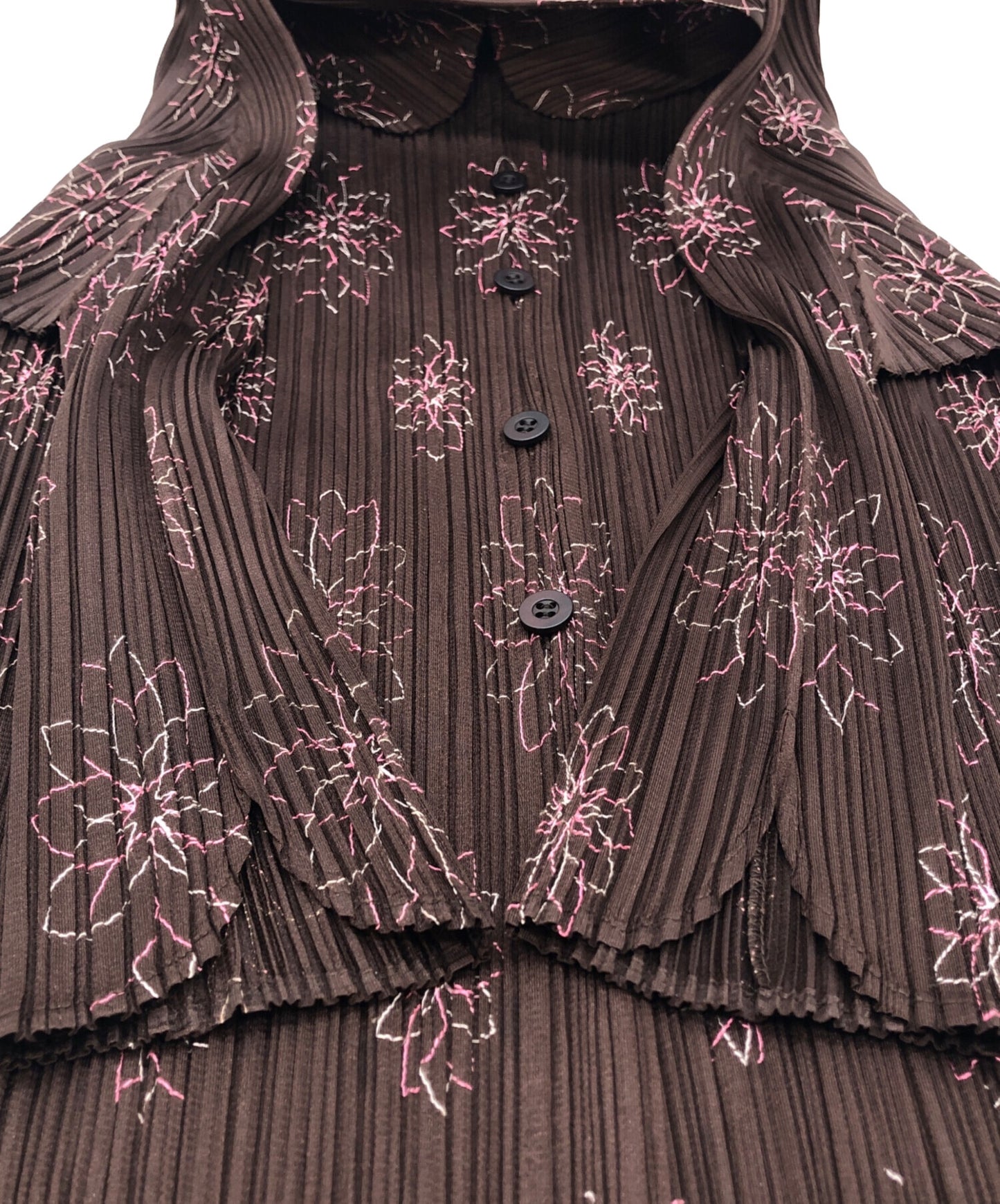 [Pre-owned] PLEATS PLEASE Flower Stitch Pleated Shirt PP51-JJ887