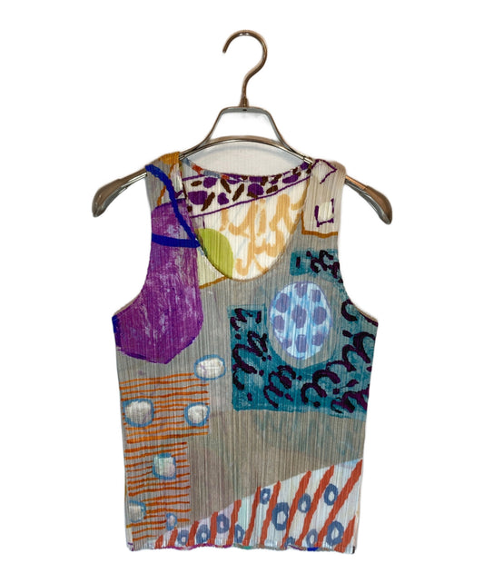 [Pre-owned] PLEATS PLEASE All-Over Print Sleeveless Pleated Blouse PP12-JK411