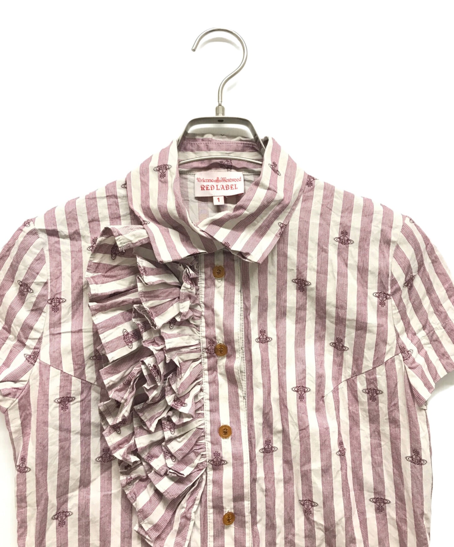 [Pre-owned] Vivienne Westwood RED LABEL Orb-patterned ruffled blouse 16-03-871004